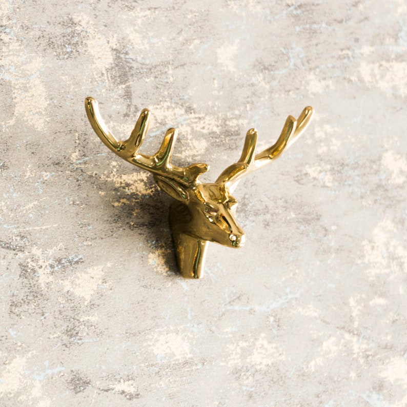 Brass Deer Head Knobs Drawer Knob Dresser Knobs Animal Drawer Etsy
