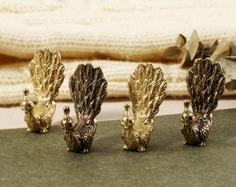 Puxador de gaveta de pavões de latão vintage, puxadores de armário de animais da floresta, puxadores de armário de guarda-roupa de pássaros de latão antigo