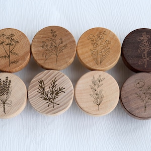 Botanical wildflower flat wood knob, boho nursery drawer pull, nature wooden knob, boho knob Engraved Drawer Knobs Pulls Cabinet Hardware