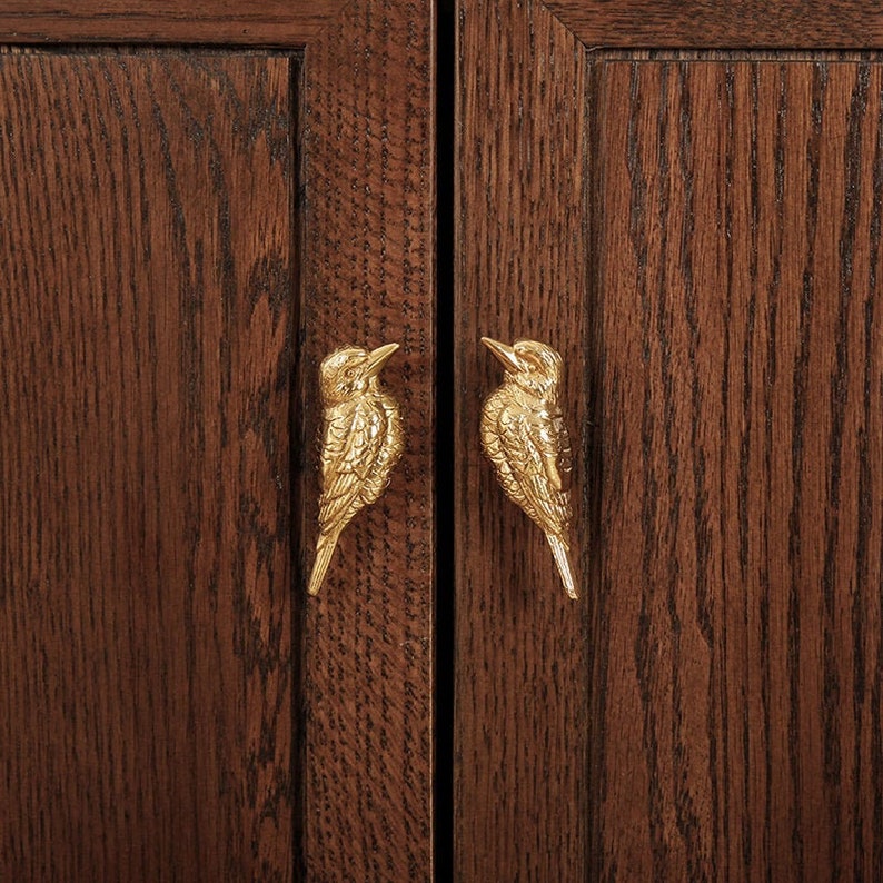 Solid Brass Birds Cabinet Handles Knobs, Bird Dresser knob, Animal Drawer Vintage Knob, DIY Wardrobe Closet Pulls Handle, Cabinet Hardware image 1