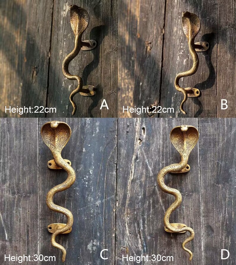 Golden Snake Door Handle Cobra Brass Pull Antique Handles Etsy