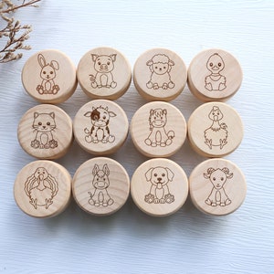 Engraved farm animals flat wood knob for Kids Room, boho nursery elephant drawer pull, tiger knob, Knobs Drawer Pulls Cabinet Hardware