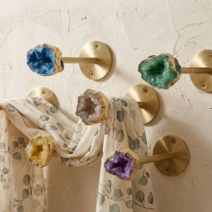 Gold Edged Druzy Crystal Curtain Tieback Agate Crystal Curtain Tieback Amethyst Geode Curtain Holder Boho Bedroom Window Tie Back Home Decor