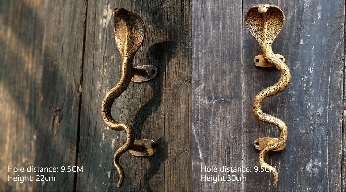 Golden Snake Door Handle Cobra Brass Pull Antique Handles Etsy