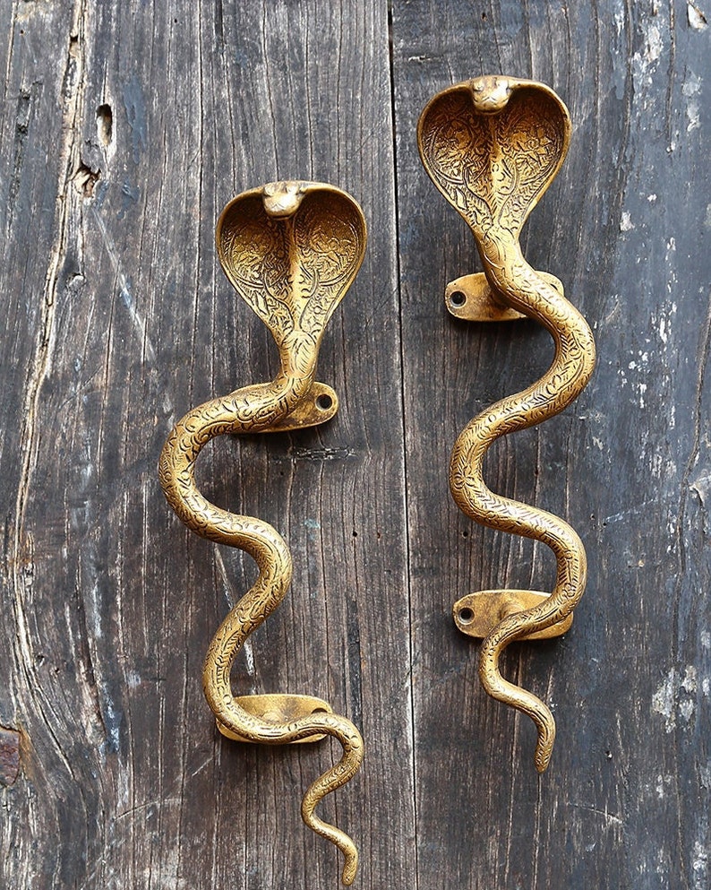 Golden Snake Door Handle Cobra Brass Pull Antique Handles Etsy