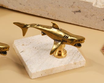 Sharks Brass Cabinet knobs handles, Antique brass sea animals drawer handle knobs pulls, Fish DIY marine animal dresser cupboard knobs pulls