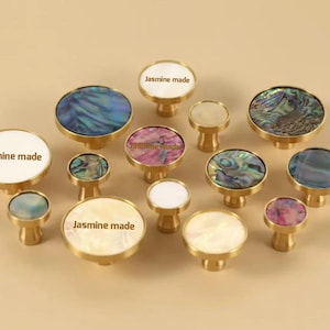 Custom engraved Natural Shell Brass drawer knob Marble cabinet dresser pulls handles,Elegant Gold Wardrobe Pull knobs Cupboard handles knobs