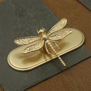 Dragonfly Brass Cabinet Dresser knobs handles, brass animals drawer knobs pulls Cupboard handle pulls Custom engraved Kids drawer knobs pull