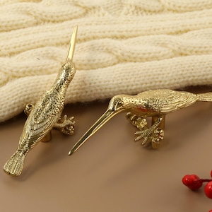 Lådhandtag i massiv mässing med fåglar, Knopp i vintagestil med hackspett, Garderobshandtag, Skåpbeslag