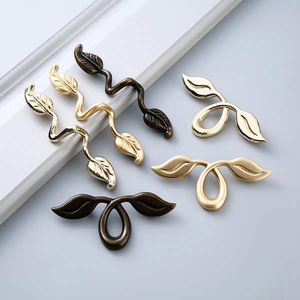 Brass Drawer Pulls Leaves Etsy