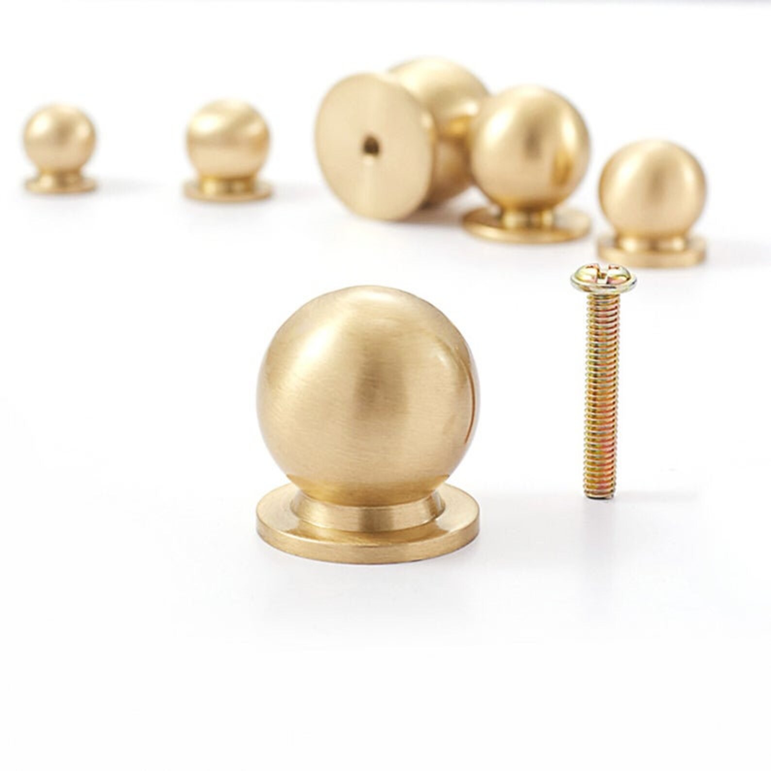 Brass Ball Knobs Knobs Solid Brass Brushed Drawer Knob Etsy