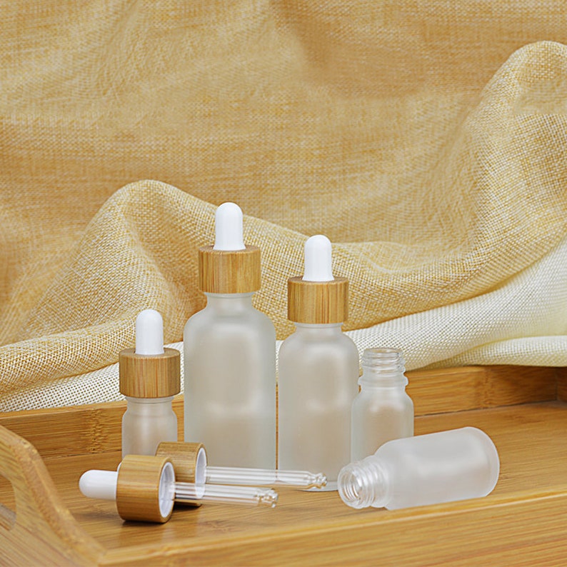 30ml 1oz Matt Natural Bamboo Frosted Glass Dropper Bottles, Essential Oil Bottles, Makeup Packaging, Dropper Bottles Cosmetic Container image 3