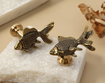 Goldfisch Messing Schubladengriffe Griffe, antike Messing Seetiere Schrank Griff Knöpfe zieht, Fisch DIY Meerestier Schrankknopf ziehen