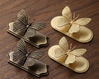 Vintage brass butterfly cabinet dresser knobs Forest animal drawer handles pulls, Custom engraved Art Bronze animals wardrobe handle knobs