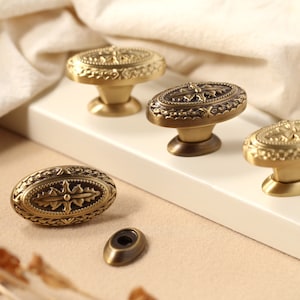 Vintage Oval Engraving Knobs, Retro Cabinet Knob, Brass dresser knob, Wardrobe Gold Knob, Door Pull, Drawer Pulls Handle Cabinet Hardware