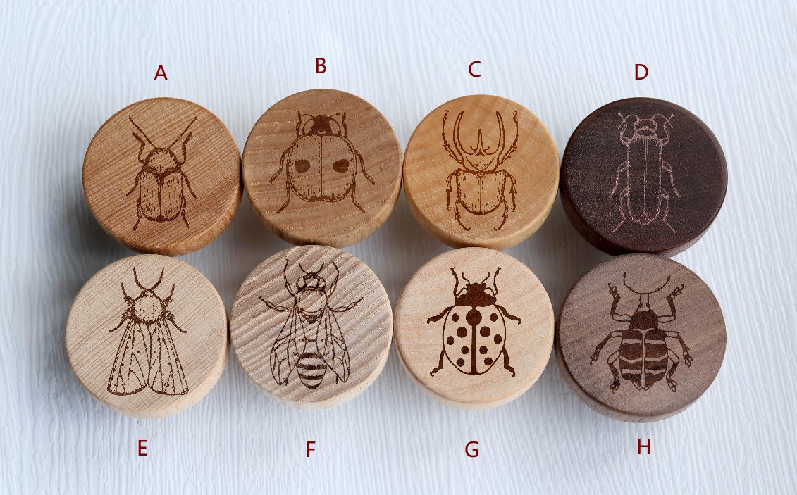 Furniture boho nursery insect drawer pull Engraved woodland animals