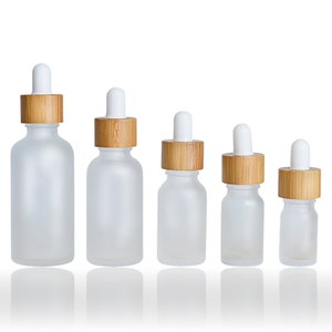 30ml 1oz Matt Natural Bamboo Frosted Glass Dropper Bottles, Essential Oil Bottles, Makeup Packaging, Dropper Bottles Cosmetic Container image 1