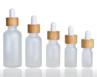 30ml 1oz Matt Natural Bamboo Frosted Glass Dropper Bottles, Essential Oil Bottles, Makeup Packaging, Dropper Bottles Cosmetic Container