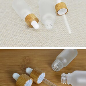 30ml 1oz Matt Natural Bamboo Frosted Glass Dropper Bottles, Essential Oil Bottles, Makeup Packaging, Dropper Bottles Cosmetic Container image 5