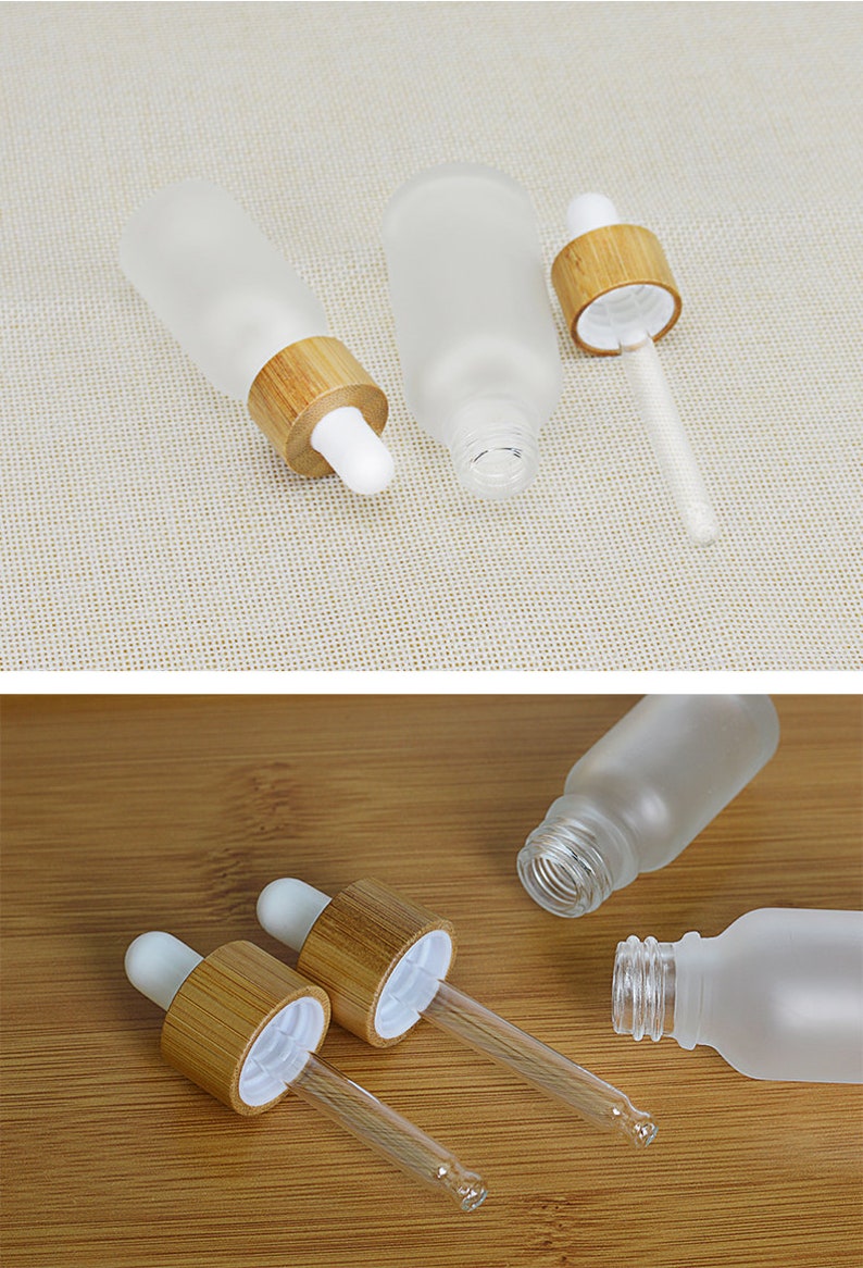 30ml 1oz Matt Natural Bamboo Frosted Glass Dropper Bottles, Essential Oil Bottles, Makeup Packaging, Dropper Bottles Cosmetic Container image 5