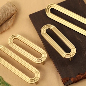 Brass Minimalist Cabinet Handles Pulls, Oval design Brass Cabinet Handle Pull Knob, Wardrobe pull Dresser handle knob, Cabinet hardware