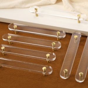 Acrylic Flat Brass Cabinet Handle Knobs, Minimalist drawer handle pull, Dresser handle Knob, Wardrobe Drawer Pulls Handle Cabinet Hardware