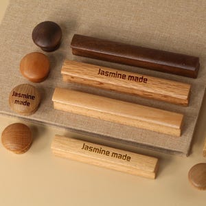 Solid Wood Door Pull Handle Walnut Wardrobe wood knob Custom engraved modern drawer pull minimalist brass knob Knobs Drawer Pulls Handle