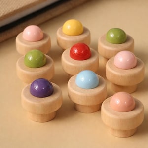 Nature Wood Flat Cabinet Knob, Colorful boho nursery drawer dresser pull knobs, round custom engraved wood Kitchen closet Knob Pull Handle