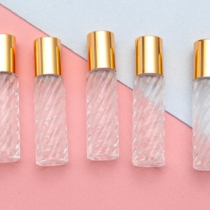 Spiral Clear Glass Essential Oil Roller Bottles, Perfume Lip Gloss Roller Bottles,Gold Cap Roller Oil Bottles,Cosmetic Tools