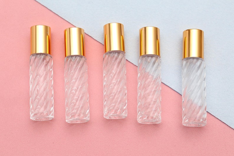 Spiral Clear Glass Essential Oil Roller Bottles, Perfume Lip Glo Spiral Clear Glass Essential Oil Roller Bottles, Perfume Lip Glo