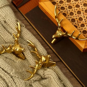 Brass Deer Cabinet Handle Knobs, Animals Drawer Dresser handle knobs Wardrobe handle knob, Custom engraved Cabinet Knobs Pull Handles knobs