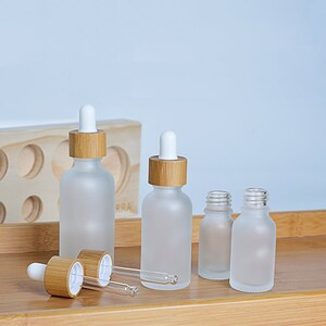 30ml 1oz Matt Natural Bamboo Frosted Glass Dropper Bottles, Essential Oil Bottles, Makeup Packaging, Dropper Bottles Cosmetic Container image 4