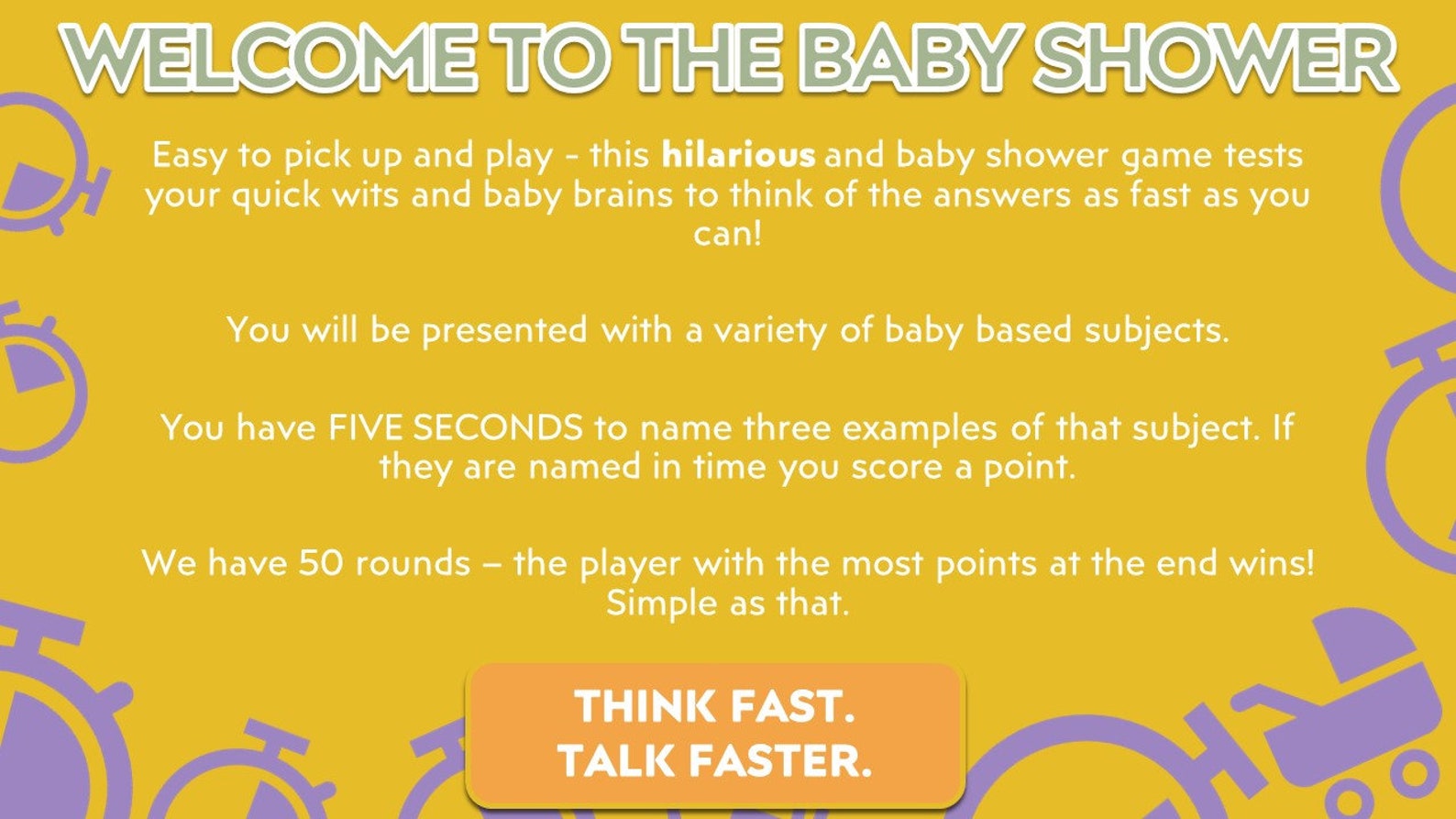 Virtual Baby Shower Game Fun 5 Second Party Game for Baby Showers Boy, Girl or Gender Neutral