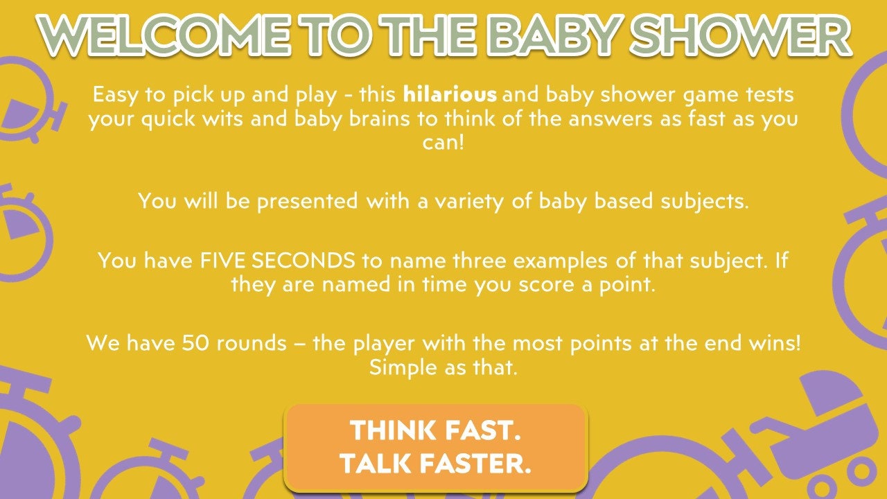 Virtual Baby Shower Game Fun 5 Second Party Game for Baby Showers Boy, Girl or Gender Neutral