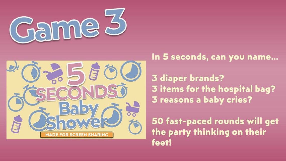 Baby Shower Games Bumper Pack 3 in 1 Virtual Baby Shower Quiz Zoom Baby Shower Party Game Pack