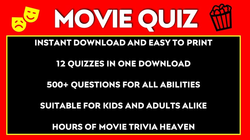 Film Quiz Ultimativ Quiz zum Ausdrucken Familien-Pub-Quiz, Film