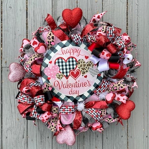 Valentine&#39;s Day Wreath, Happy Valentine&#39;s Day Sign, Red Pink Heart Wreath, Happy Valentine&#39;s Wreath, Front Door Décor, Door Décor, Wreath,