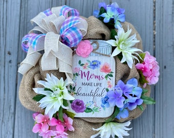 Floral Mother's Day Wreath, Spring Door Decor