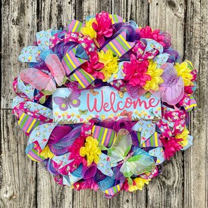 Spring Door Wreath, Welcome Wreath, Flower Wreath, Bright Color Wreath, Summer Wreath for front door, Spring Floral Wreath, Everyday Wreath.