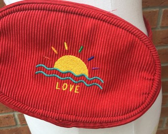 Fantastic corduroy embroidered ‘Love’ hip bag made in Perú