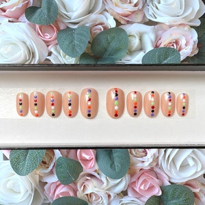 Press on Nails Bare Chemise Dot Nails  | Custom made | Glue on Fake Nails | False Nails | Handmade | Hand Painted Nails