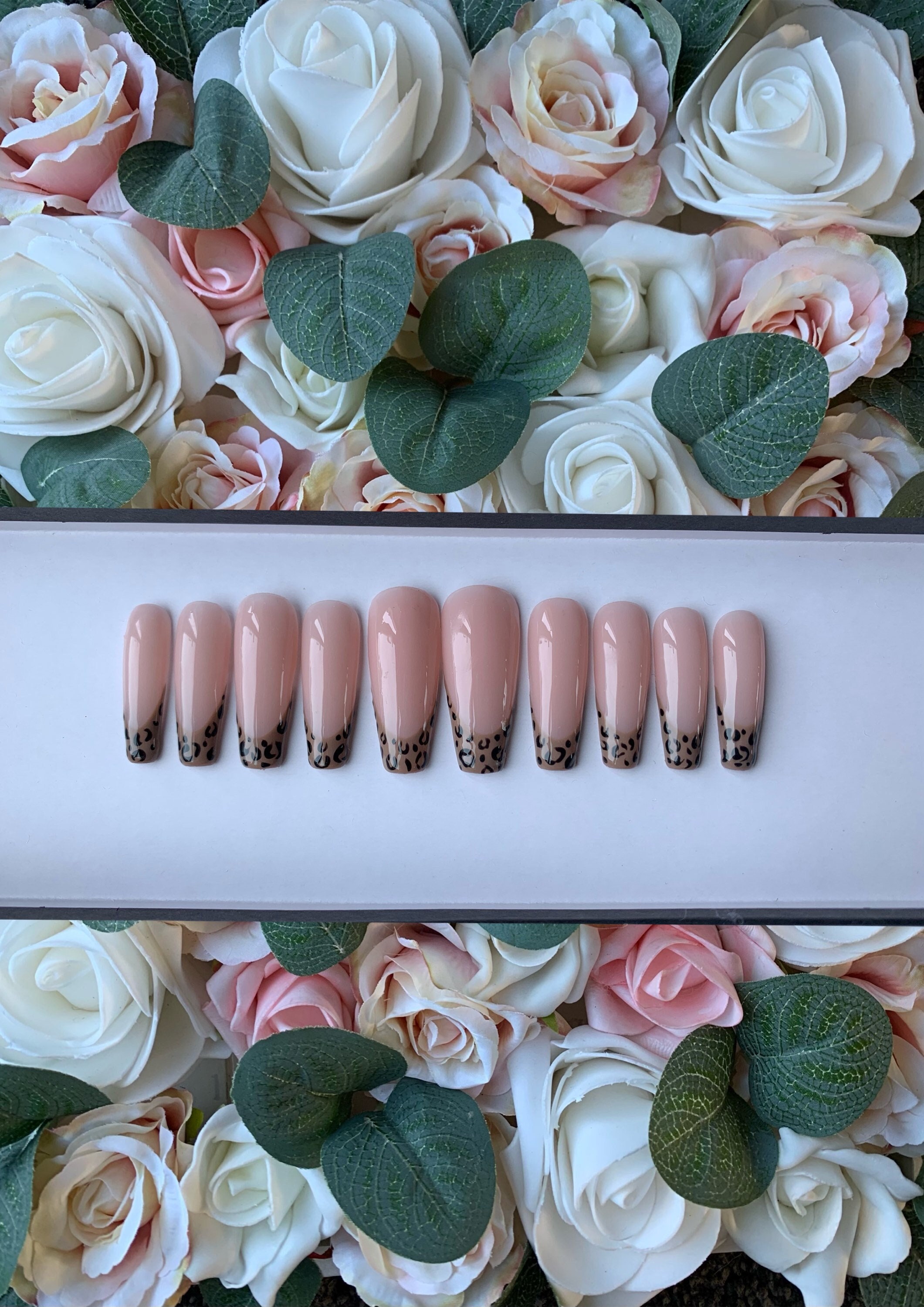 hebe mir 14 nude Press on Nails French Manicure Leopard Print | Custom Made | Glue on Fake  Nails | False Nails | Handmade | Hand Painted Nails - Etsy Australia