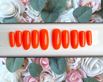 Press on Nails in Colour Orange | Stick on Nails | Glue on Nails | Fake Nails | Full Cover Nails | Summer Nails | Bright Orange | Nails