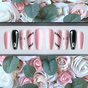 Press on Nails Halloween Mummy/Ghosts | Pink Nails | Stick on Nails | Glue on Nails | False Nails | Cute Halloween Nails | Spooky Nails