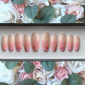 Press on Nails Cute Pink Glazed Donut Sprinkles | Cute Nails | Glue on Fake Nails | Full Cover Nails | Hand Painted Nails | Nails