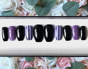 Press on Nails Black And Purple Gothic  Nails | Glue on Fake Nails | False Nails | Halloween Nails | Stick on Nails | Nails