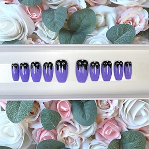 Press on Nails Black Cat Halloween Nails | Purple Press on Nails | Stick on Nails | Glue on Nails | Witches Cat Nails | Purple Nails | Nails