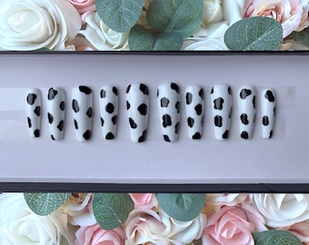 FRCOLOR Falsche Nägel Set | Schwarz-weiß Kuhmuster, Matt, Quadratische Acrylnägel, 48 Stück – Für DIY & Nagelstudio