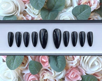Press on Nails Pure Black Shiny | Stick on Nails | Glue on Nails | False Nails | Fake Nails | Press ons | Black Nails | Witchy Nails