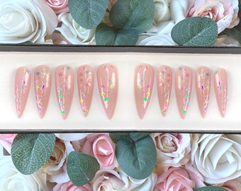 Press on Nails Iridescent Glitter Stars and Confetti | Custom Made | Glue on Fake Nails | False Nails | Handmade | Hand Painted Nails
